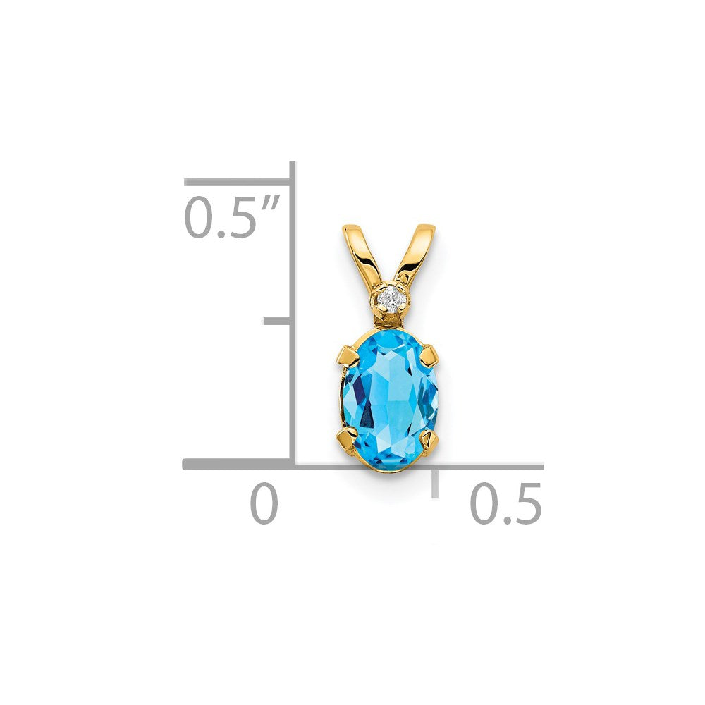 14K Yellow Gold Diamond & Blue Topaz Birthstone Pendant