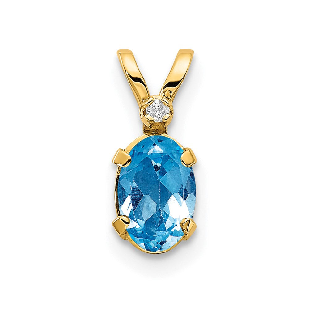 14K Yellow Gold Diamond & Blue Topaz Birthstone Pendant