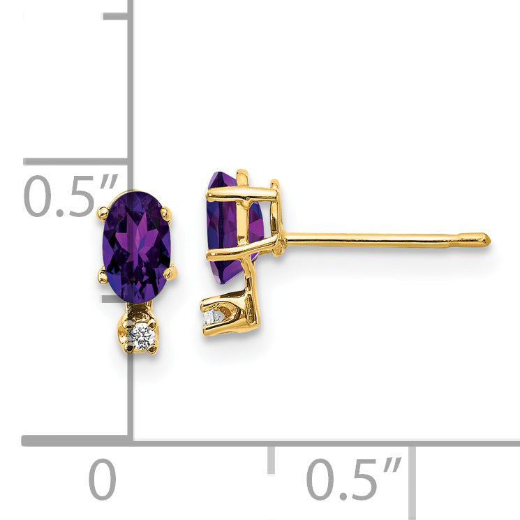 14K Yellow Gold Diamond & Amethyst Birthstone Earrings