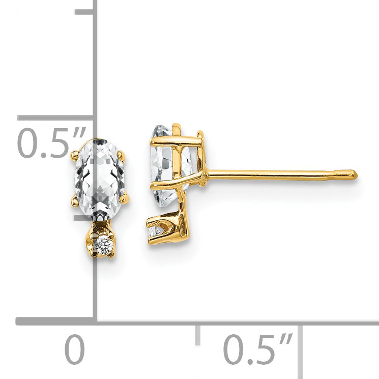 14K Yellow Gold Diamond & White Topaz Birthstone Earrings
