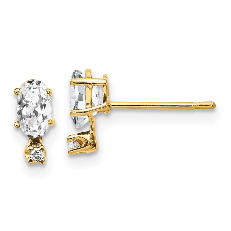 14K Yellow Gold Diamond & White Topaz Birthstone Earrings