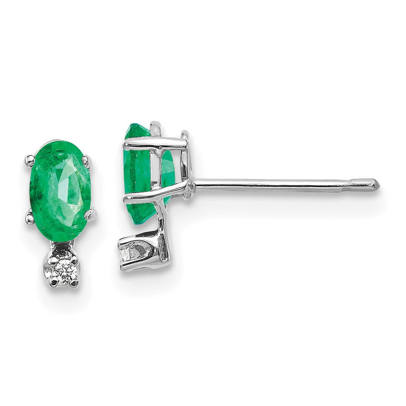 14K White Gold Diamond and Emerald Birthstone Earrings
