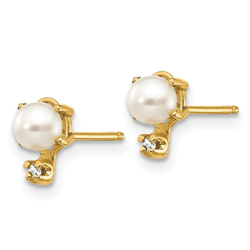 14K Yellow Gold Diamond & Fw Cultured Pearl Birthstone Earrings
