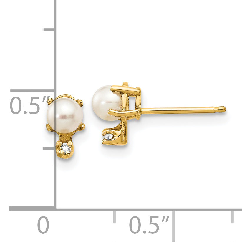 14K Yellow Gold Diamond & Fw Cultured Pearl Birthstone Earrings