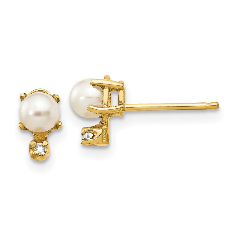 14K Yellow Gold Diamond & Fw Cultured Pearl Birthstone Earrings