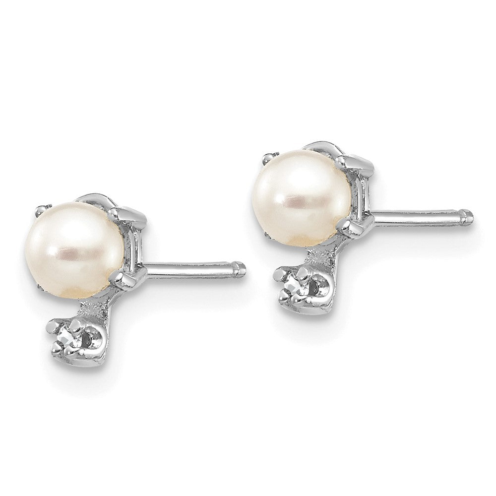 14K White Gold Diamond and Freshwater Cultured Pearl Birthstone Earrings