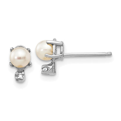 14K White Gold Diamond and Freshwater Cultured Pearl Birthstone Earrings