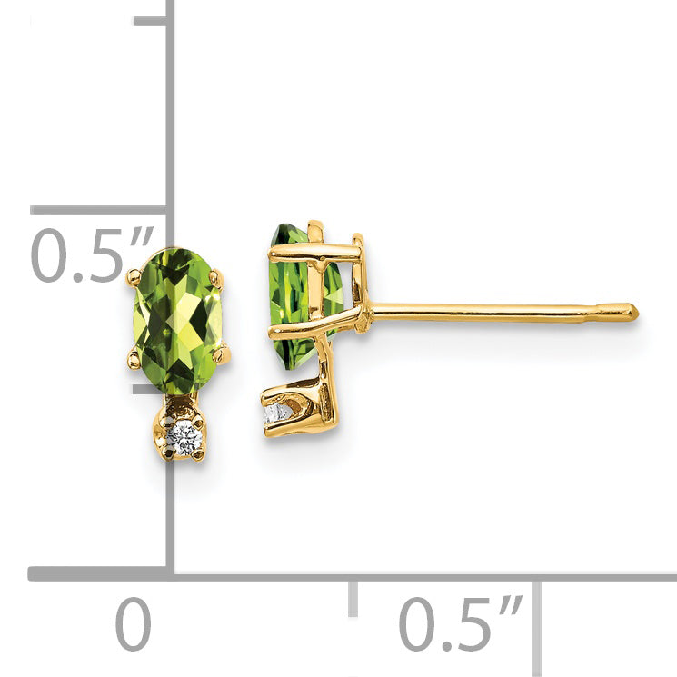 14K Yellow Gold Diamond & Peridot Birthstone Earrings