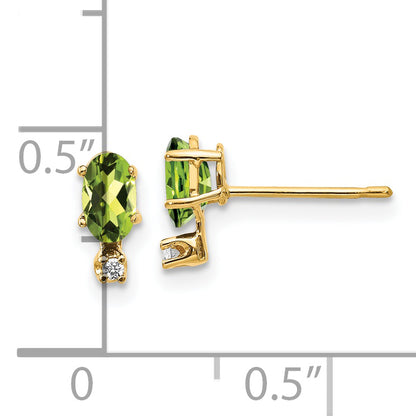14K Yellow Gold Diamond & Peridot Birthstone Earrings