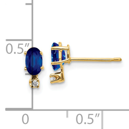 14K Yellow Gold Diamond & Sapphire Birthstone Earrings