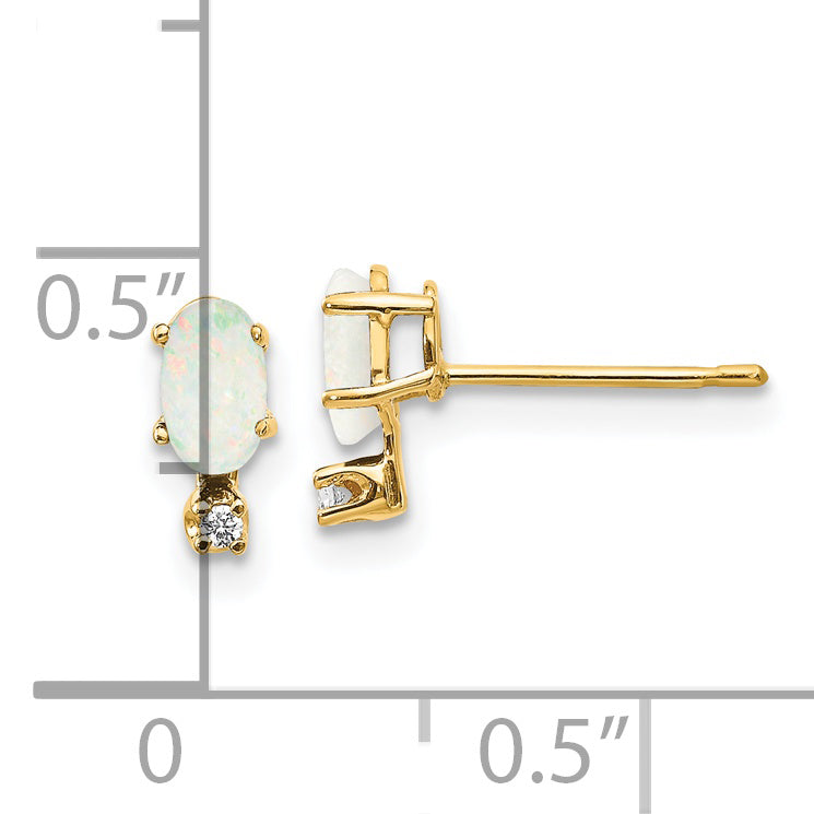 14K Yellow Gold Diamond & Opal Birthstone Earrings