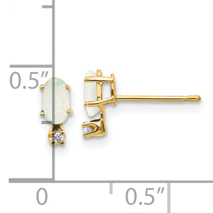 14K Yellow Gold Diamond & Opal Birthstone Earrings