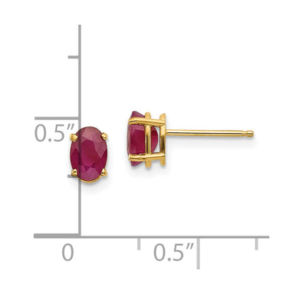 14K Yellow Gold 6X4 Oval July/Ruby Post Earrings