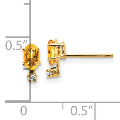 14K Yellow Gold Diamond & Citrine Birthstone Earrings
