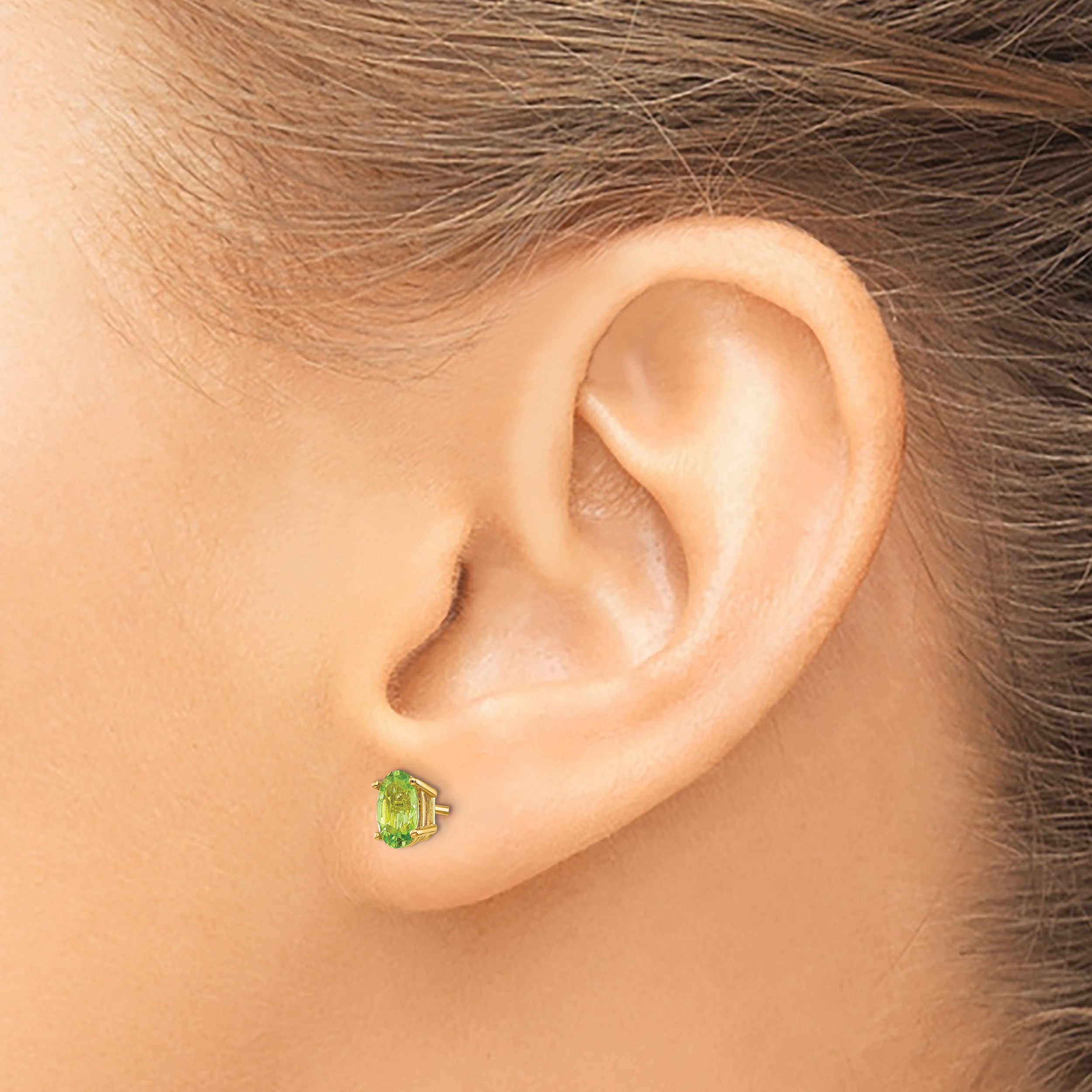 14K Yellow Gold 6X4 Oval August/Peridot Post Earrings
