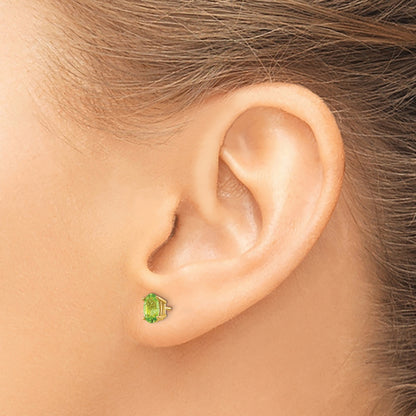 14K Yellow Gold 6X4 Oval August/Peridot Post Earrings