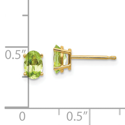 14K Yellow Gold 6X4 Oval August/Peridot Post Earrings