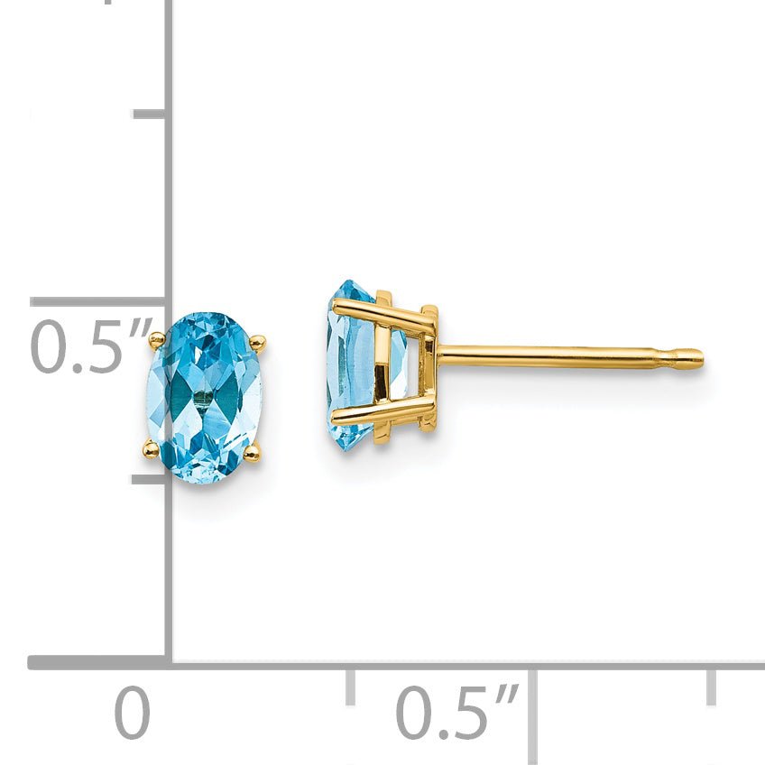 14K Yellow Gold 6X4 Oval December/Blue Topaz Post Earrings