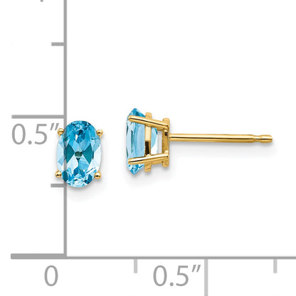14K Yellow Gold 6X4 Oval December/Blue Topaz Post Earrings