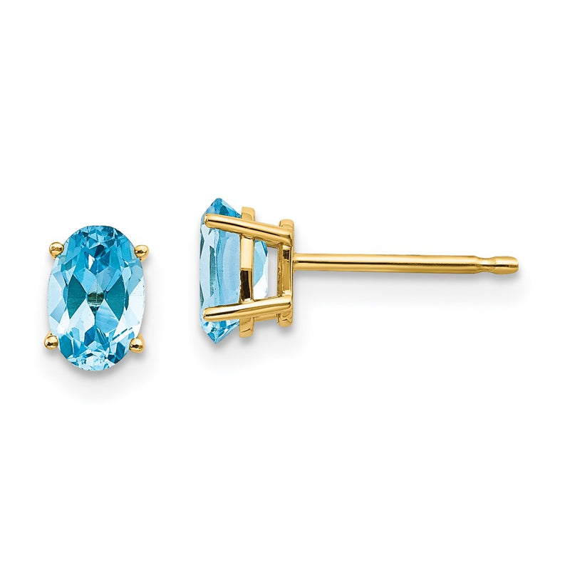 14K Yellow Gold 6X4 Oval December/Blue Topaz Post Earrings