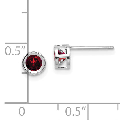 14K White Gold 4mm Oval Bezel January/Garnet Post Earrings