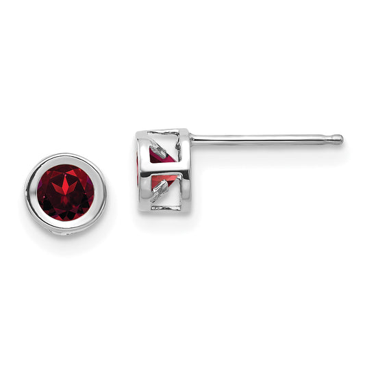 14K White Gold 4mm Oval Bezel January/Garnet Post Earrings