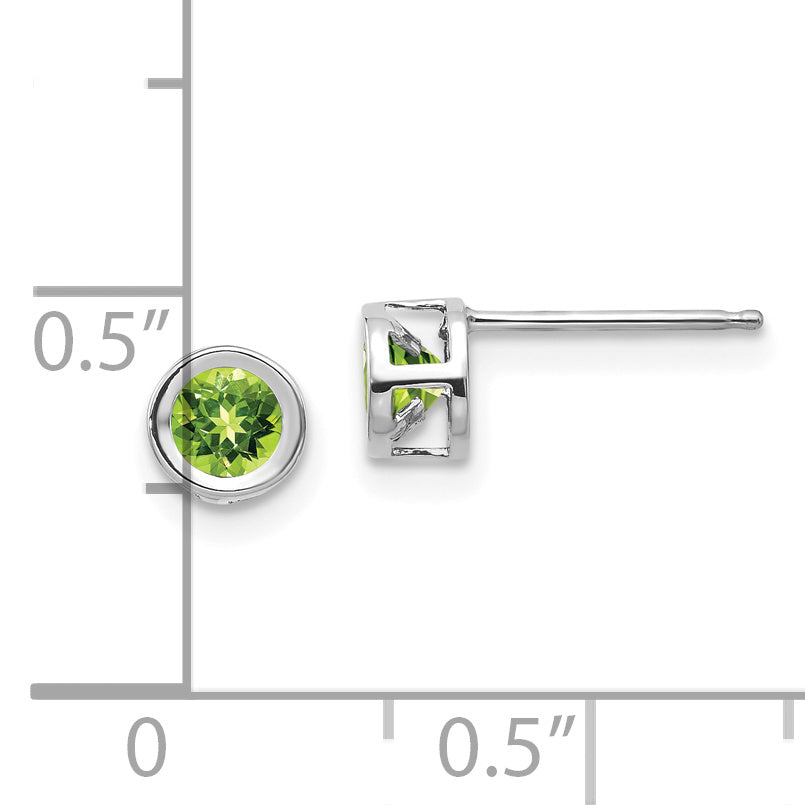 14K White Gold 4mm Bezel August/Peridot Post Earrings