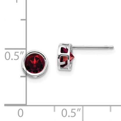 14K White Gold 5mm Bezel Garnet Stud Earrings