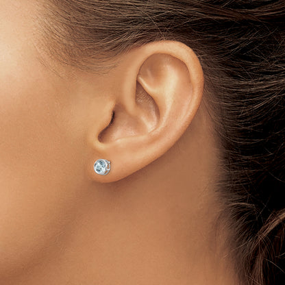 14K White Gold 5mm Bezel Aquamarine Stud Earrings