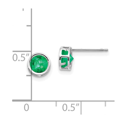 14K White Gold 5mm Bezel Emerald Stud Earrings