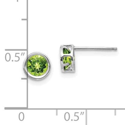 14K White Gold 5mm Bezel Peridot Stud Earrings