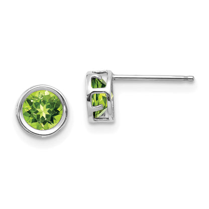 14K White Gold 5mm Bezel Peridot Stud Earrings