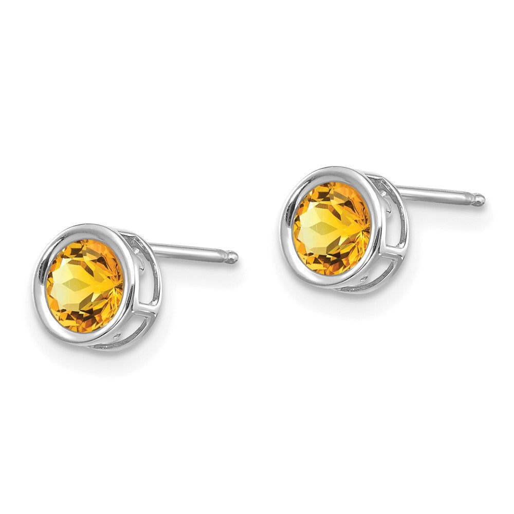 14K White Gold 5mm Bezel Citrine Stud Earrings