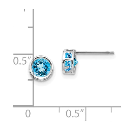 14K White Gold 5mm Bezel Blue Topaz Stud Earrings