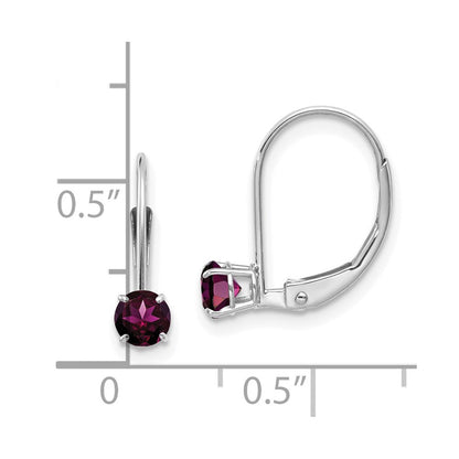 14K White Gold Wg 4mm Round June/Rhodolite Leverback Earrings