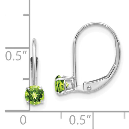 14K White Gold 4mm Round August/Peridot Leverback Earrings