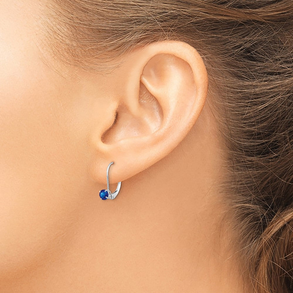 14K White Gold 4mm Round September/Sapphire Leverback Earrings