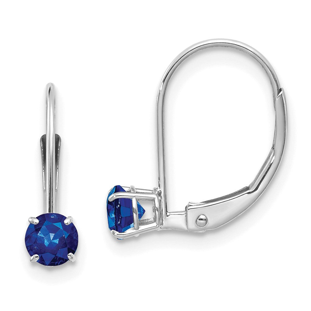 14K White Gold 4mm Round September/Sapphire Leverback Earrings