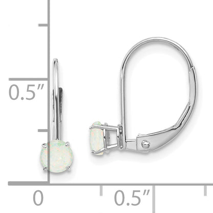 14K White Gold 4mm Round October/Opal Leverback Earrings