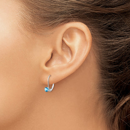 14K White Gold 4mm Round December/Blue Topaz Leverback Earrings