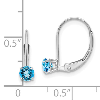 14K White Gold 4mm Round December/Blue Topaz Leverback Earrings
