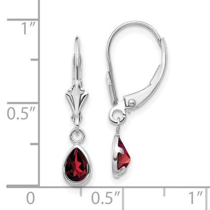 14K White Gold 6X4mm Garnet/January Earrings