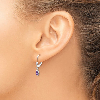 14K White Gold 6X4mm Amethys/February Earrings