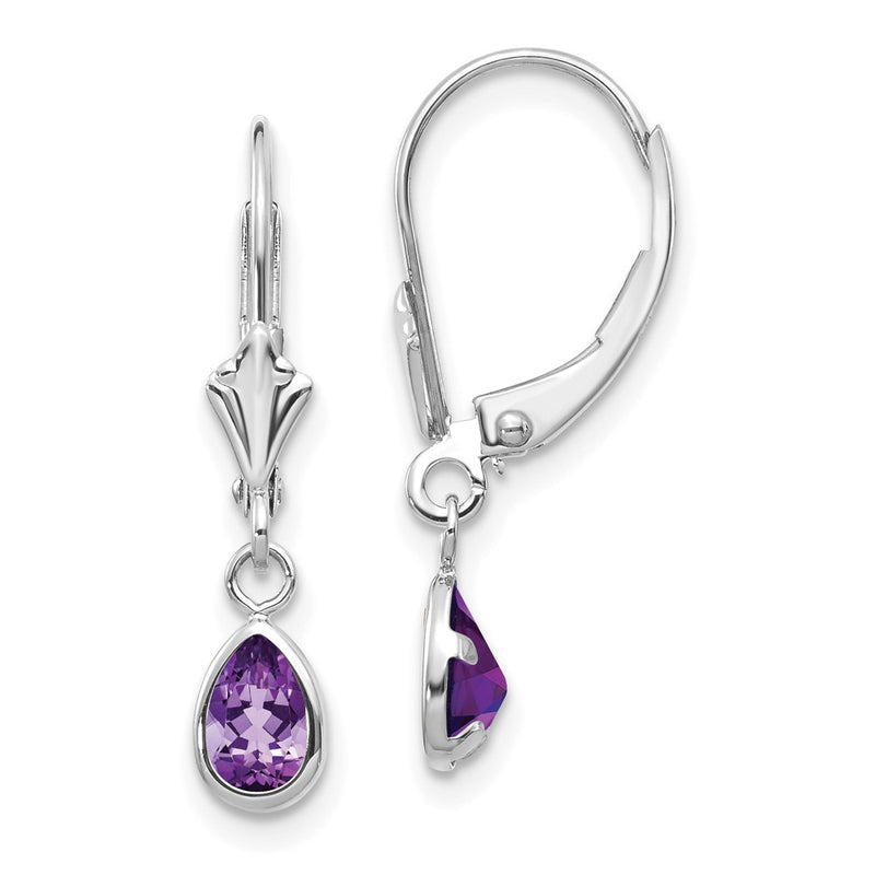 14K White Gold 6X4mm Amethys/February Earrings