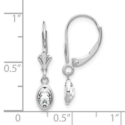 14K White Gold Wg 6X4 Oval Bezel April/White Topaz Leverback Earrings