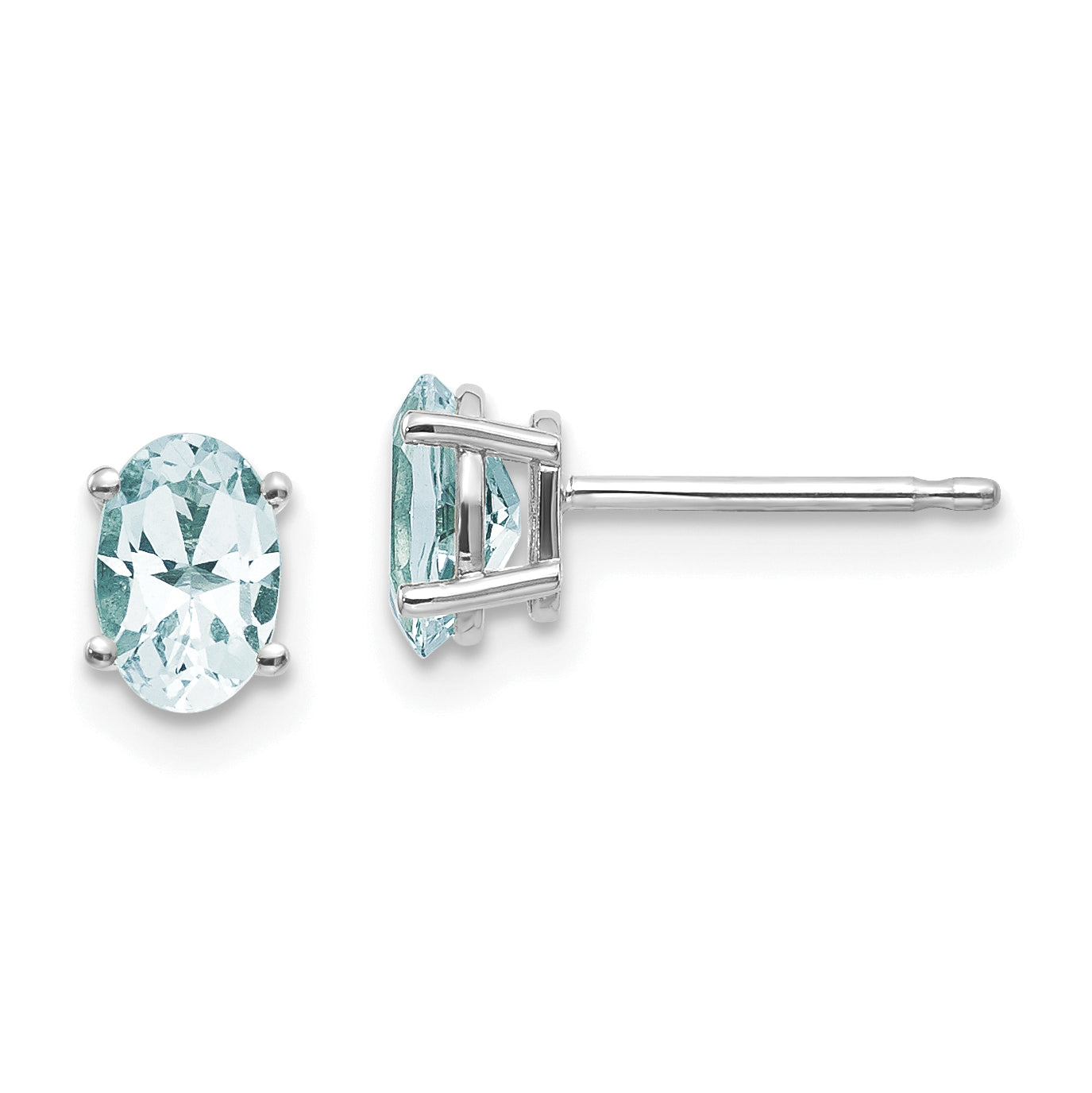 14K White Gold 6X4 Oval March/Aquamarine Post Earrings