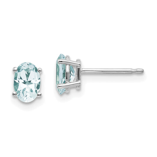 14K White Gold 6X4 Oval March/Aquamarine Post Earrings