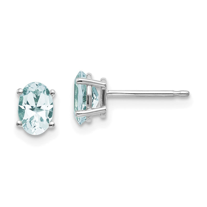 14K White Gold 6X4 Oval March/Aquamarine Post Earrings
