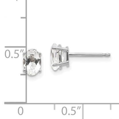 14K White Gold 6X4 Oval April/White Topaz Post Earrings