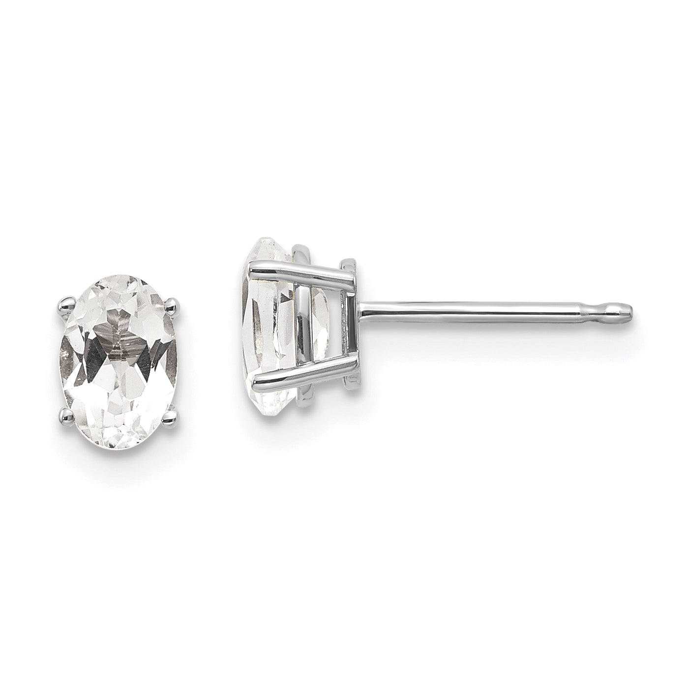 14K White Gold 6X4 Oval April/White Topaz Post Earrings